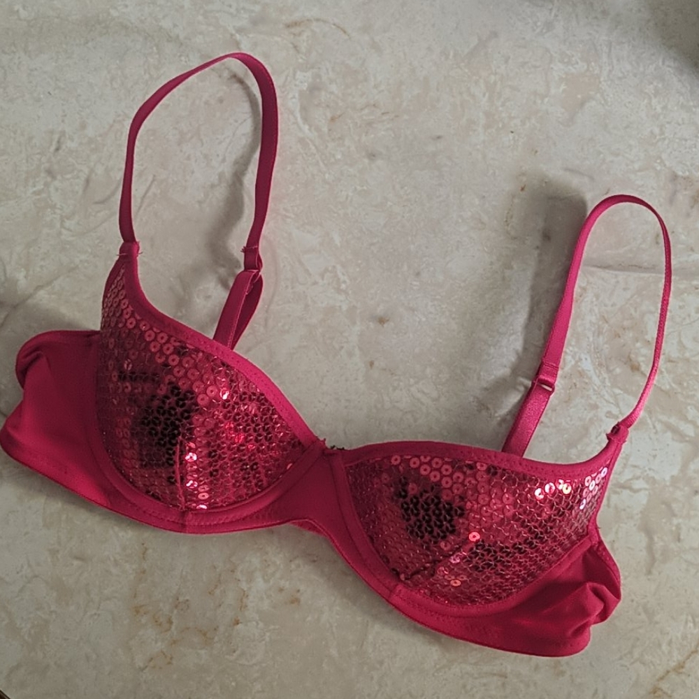 Red Sequin Bra 34A